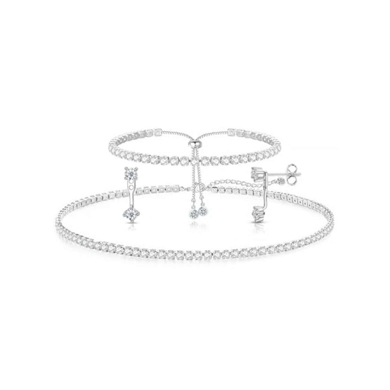 Women's Tennis Bracelets Diamond Earrings Sterling Necklace Set